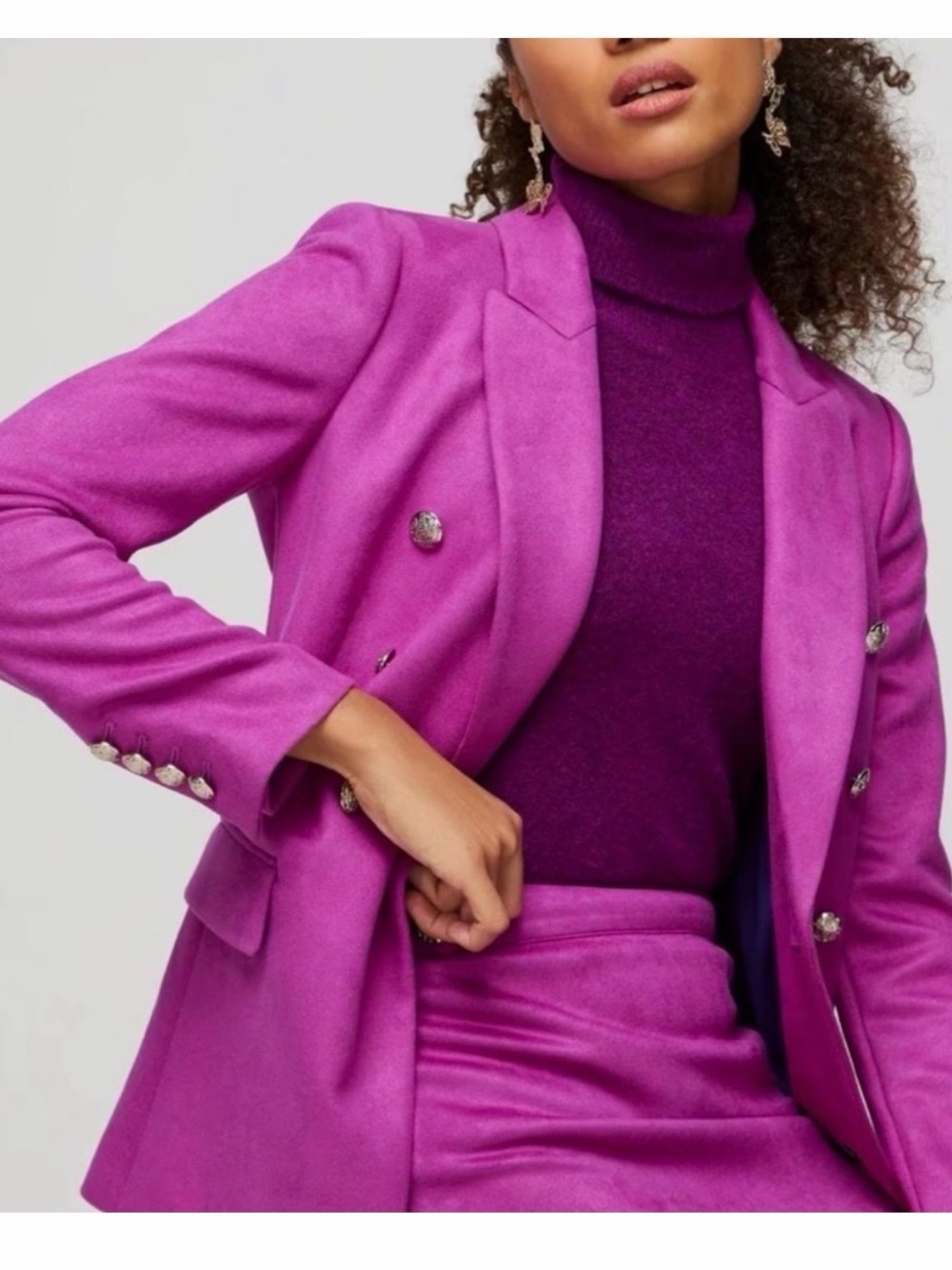 White House Black Market Fuchsia Double-Breasted Blazer w matching skirt.